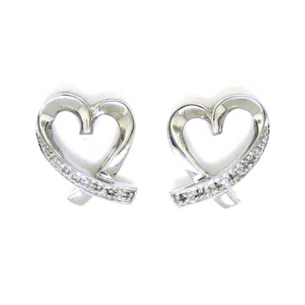 14k White Gold Round Diamond Heart Earrings .02 Cttw