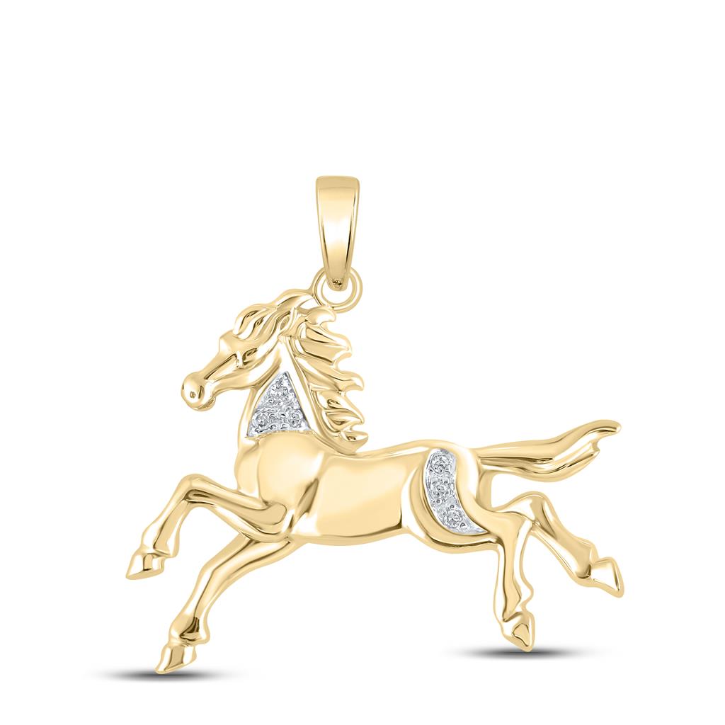 10k Yellow Gold Round Diamond Horse Pony Animal Pendant 1/20 Cttw