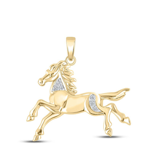 10k Yellow Gold Round Diamond Horse Pony Animal Pendant 1/20 Cttw