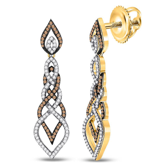 10k Yellow Gold Brown Diamond Dangle Earrings 1-1/2 Cttw