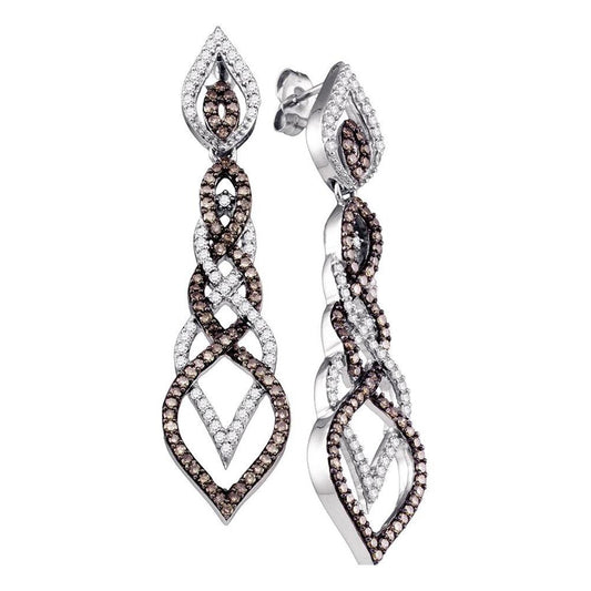 14k White Gold Brown Diamond Dangle Earrings 1-1/2 Cttw