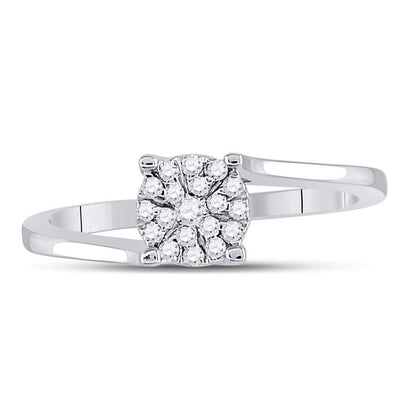 14k White Gold Round Diamond Cluster Bridal Engagement Ring 1/8 Cttw