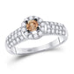 14k White Gold Round Brown Diamond Solitaire Halo Engagement Ring 3/4 Cttw