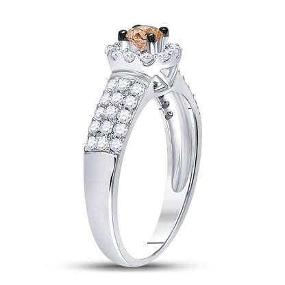 14k White Gold Round Brown Diamond Solitaire Halo Engagement Ring 3/4 Cttw