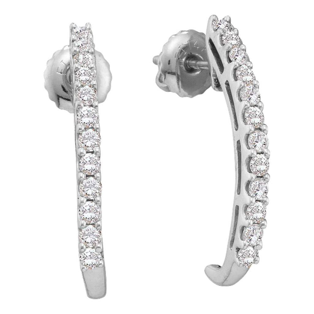 14k White Gold Round Diamond J Half Hoop Earrings 1/2 Cttw