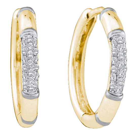 14k Yellow Gold Round Diamond Cluster Hoop Earrings 1/6 Cttw