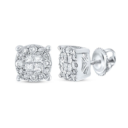 14k White Gold Princess Diamond Fashion Cluster Earrings 1/4 Cttw