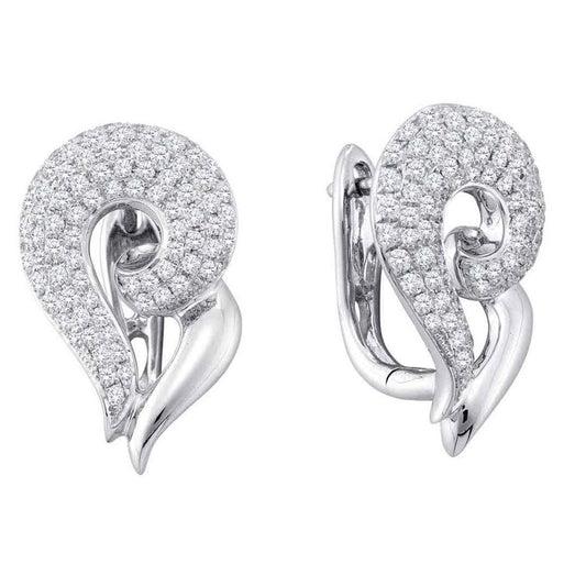 14k White Gold Round Diamond Cluster Huggie Earrings 1-1/4 Cttw