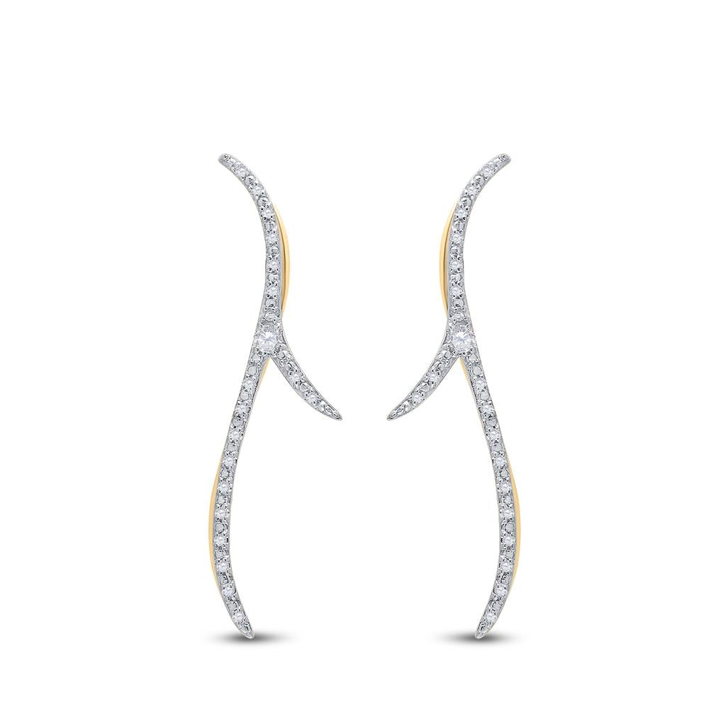 10k Yellow Gold Round Diamond Slender Climber Earrings 1/5 Cttw