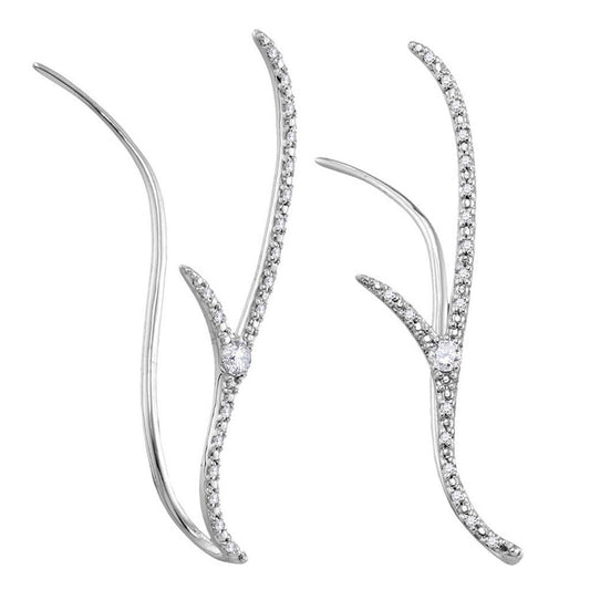 14k White Gold Round Diamond Slender Climber Earrings 1/5 Cttw
