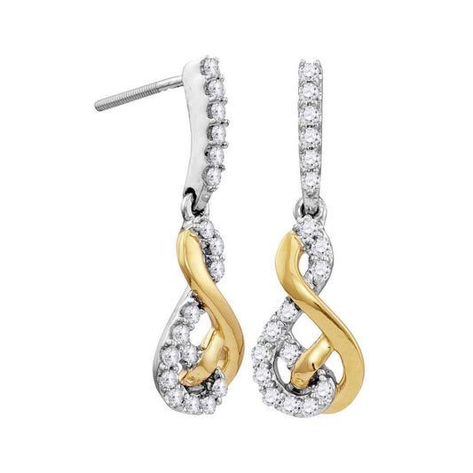 10k Two-tone White Yellow Gold Round Diamond Dangle Earrings 1/2 Cttw