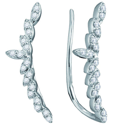 14k White Gold Round Diamond Climber Earrings 1/4 Cttw