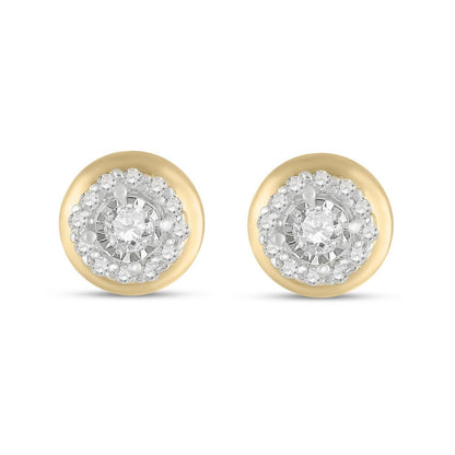 10k Yellow Gold Round Diamond Halo Stud Earrings 1/4 Cttw