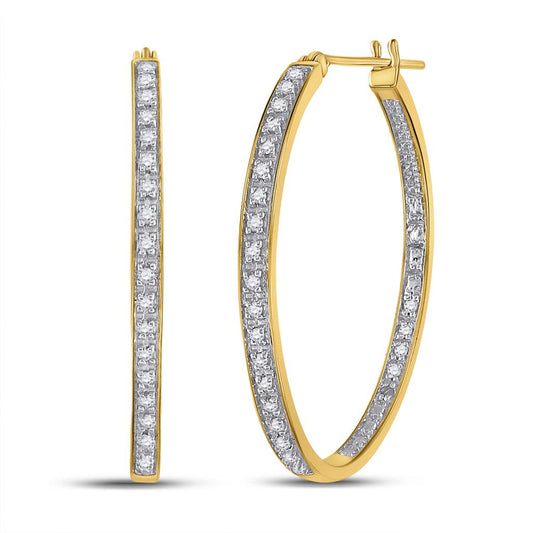 Yellow-tone Sterling Silver Round Diamond Hoop Earrings 1/4 Cttw