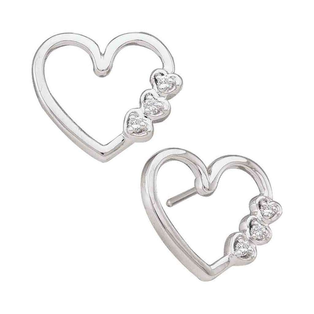 14k White Gold Round Diamond Heart Earrings 1/20 Cttw
