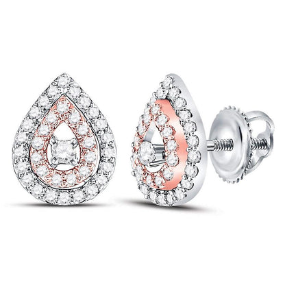 10k Two-tone Gold Round Diamond Teardrop Earrings 1/3 Cttw