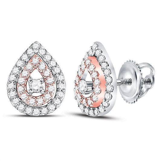 10k Two-tone Gold Round Diamond Teardrop Earrings 1/3 Cttw