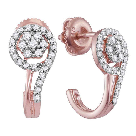10k Rose Gold Round Diamond J Hoop Earrings 1/3 Cttw