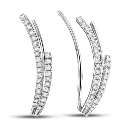 14k White Gold Round Diamond Double Row Climber Earrings 1/3 Cttw