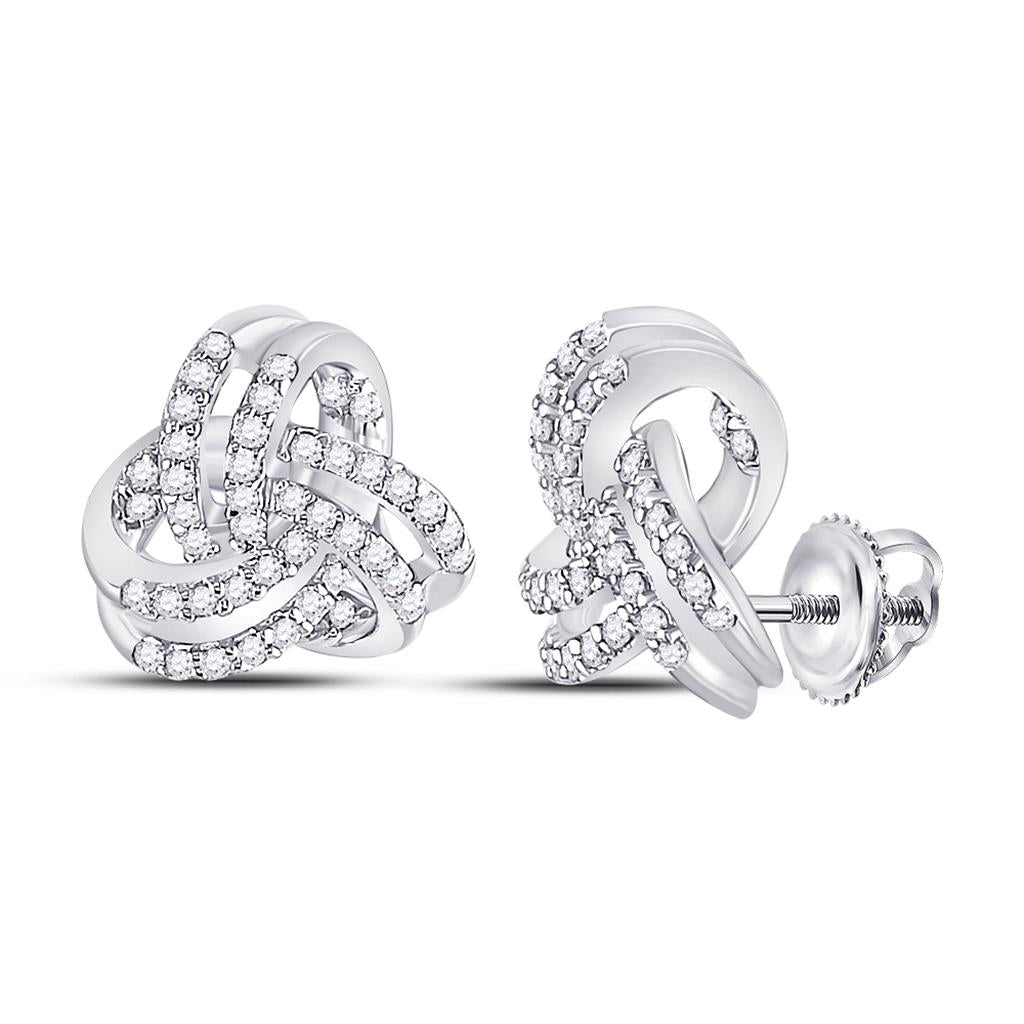 14k White Gold Round Diamond Triquetra Trinity Fashion Earrings 1/3 Cttw