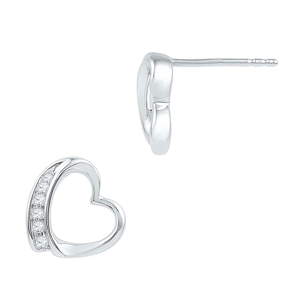 14k White Gold Round Diamond Heart Stud Earrings 1/10 Cttw
