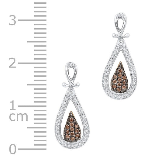 14k White Gold Brown Diamond Teardrop Dangle Earrings 1/3 Cttw