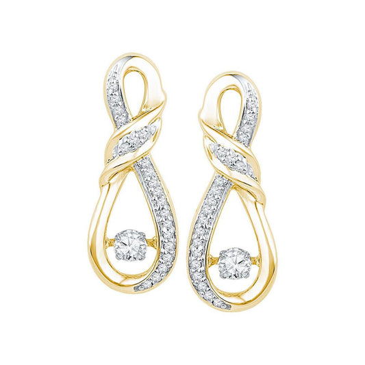 10k Yellow Gold Round Diamond Twinkle Solitaire Twist Ribbon Earrings 1/3 Cttw
