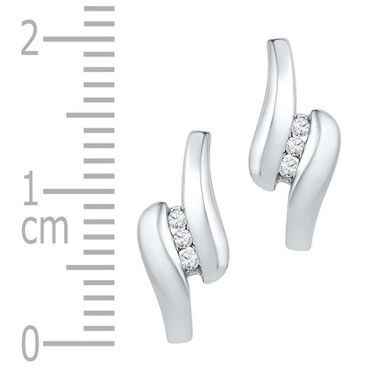 14k White Gold Round Diamond Half J Hoop Fashion Earrings 1/8 Cttw