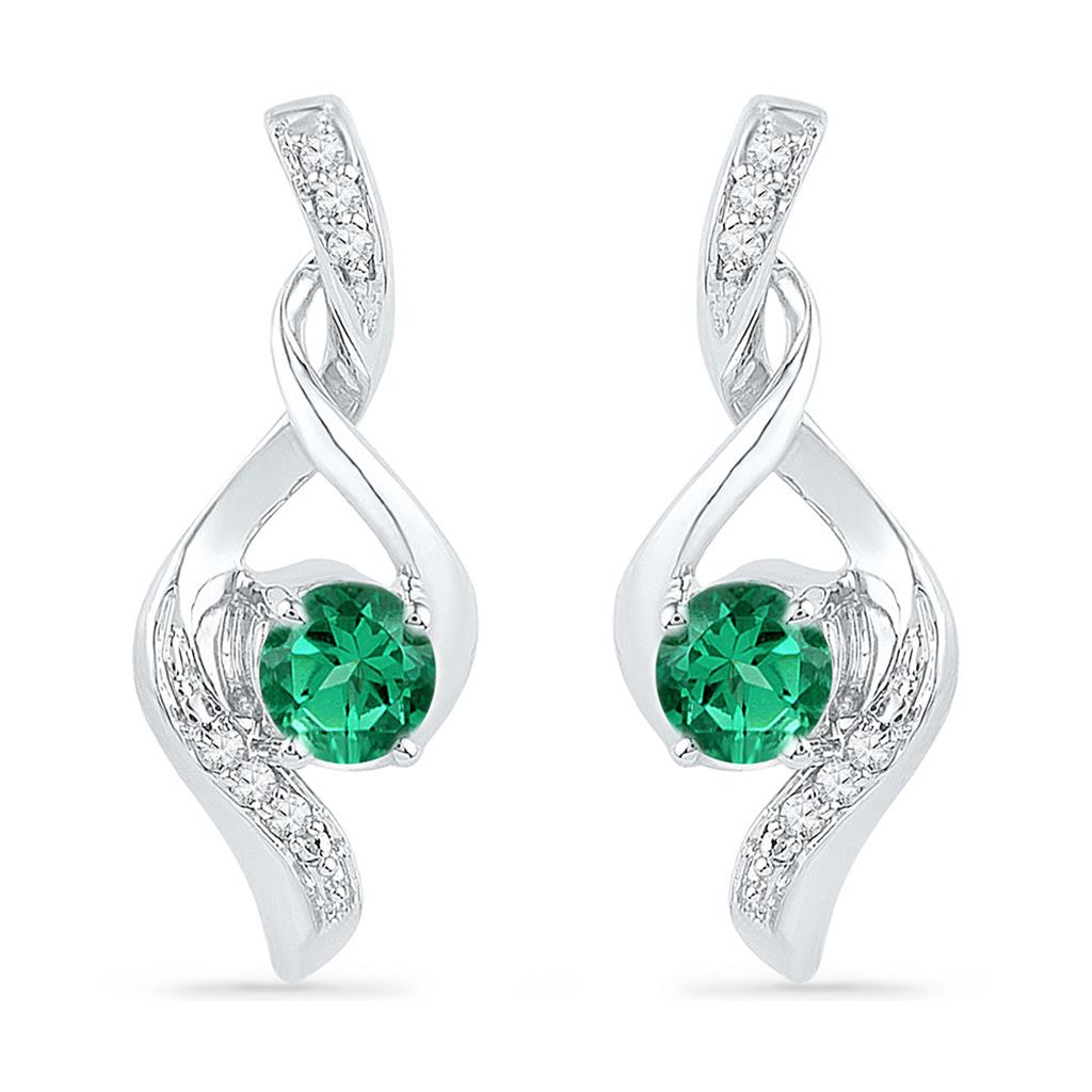 14k White Gold Round Created Emerald Fashion Earrings 1/3 Cttw