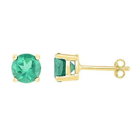 10kt Yellow Gold Round Lab-Created Emerald Solitaire Stud Earrings 2 Cttw