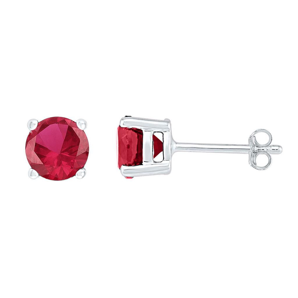 14k White Gold Round Created Ruby Stud Earrings 2 Cttw