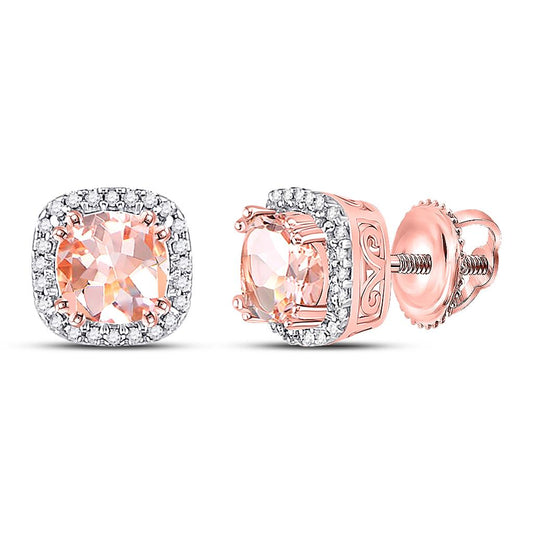 10k Rose Gold Cushion Morganite Diamond Halo Earrings 1 Cttw