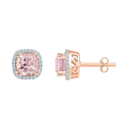 10k Rose Gold Cushion Morganite Diamond Halo Earrings 1 Cttw