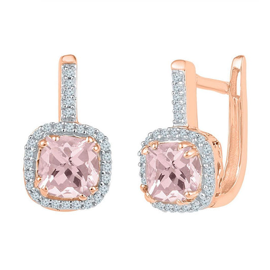 10k Rose Gold Cushion Created Morganite Hoop Earrings 1 Cttw