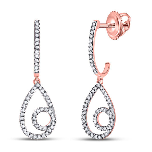 10k Rose Gold Round Diamond Curl Teardrop Dangle Earrings 1/4 Cttw