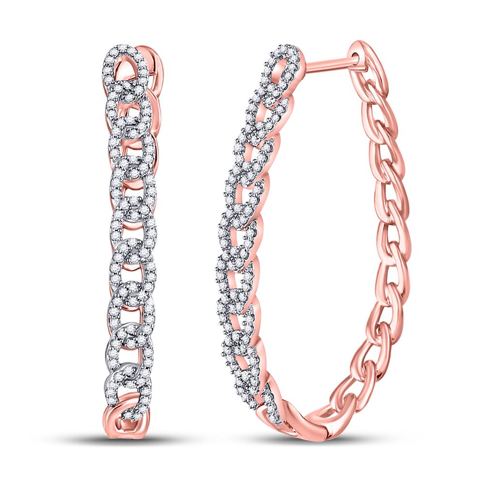 10k Rose Gold Round Diamond Oval Link Oblong Hoop Earrings 1/2 Cttw