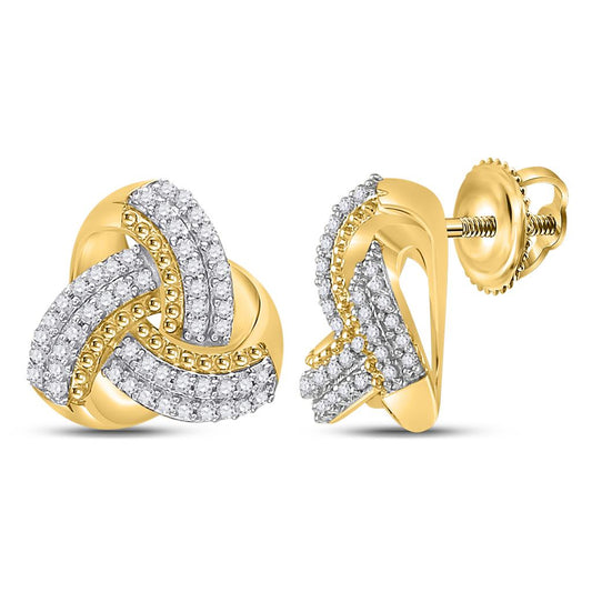 10k Yellow Gold Round Diamond Celtic Knot Stud Earrings 1/4 Cttw