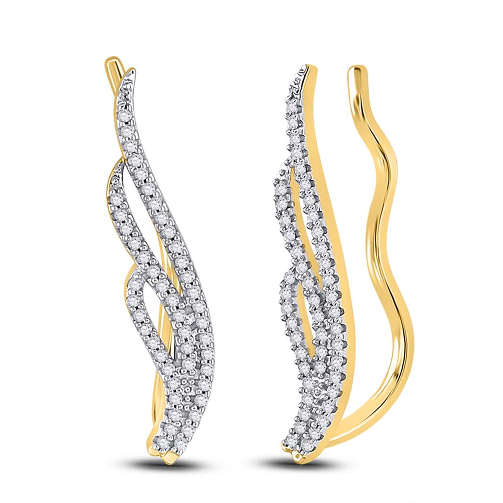 10k Yellow Gold Round Diamond Climber Earrings 1/4 Cttw