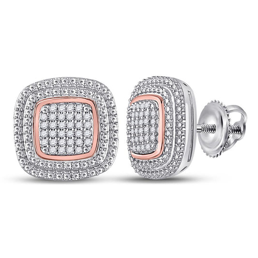 10k Two-tone Gold Round Diamond Square Cluster Earrings 1/6 Cttw