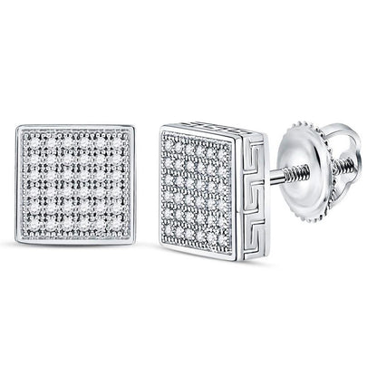 14kt White Gold Round Diamond Square Cluster Stud Earrings 1/5 Cttw