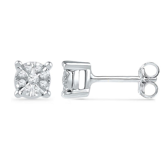 14k White Gold Round Diamond Cluster Earrings 1/5 Cttw