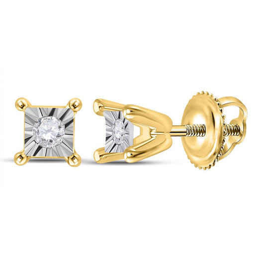 10k Yellow Gold Round Diamond Solitaire Stud Earrings 1/20 Cttw