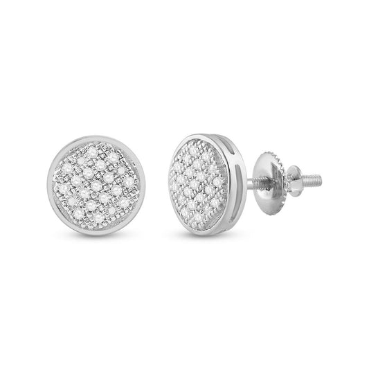 14k White Gold Round Diamond Circle Cluster Earrings 1/10 Cttw