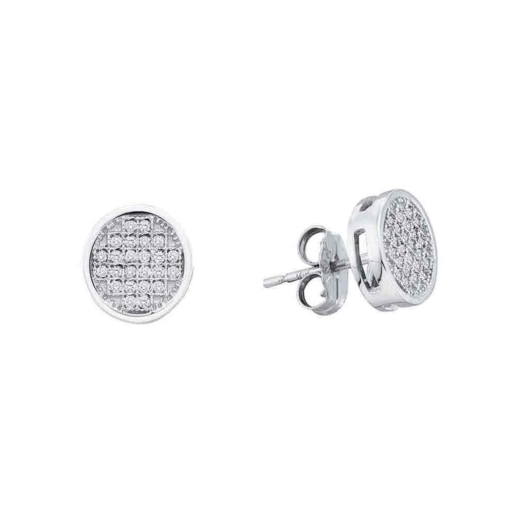 14k White Gold Round Diamond Circle Cluster Earrings 1/3 Cttw
