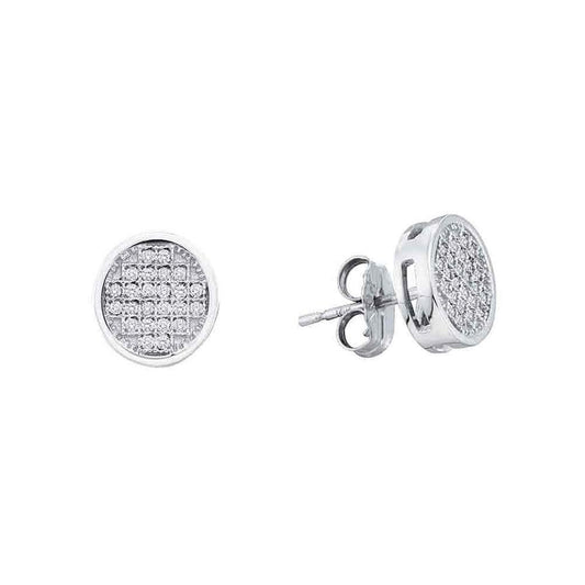 14k White Gold Round Diamond Circle Cluster Earrings 1/3 Cttw