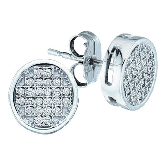 14k White Gold Round Diamond Circle Cluster Earrings 1/20 Cttw