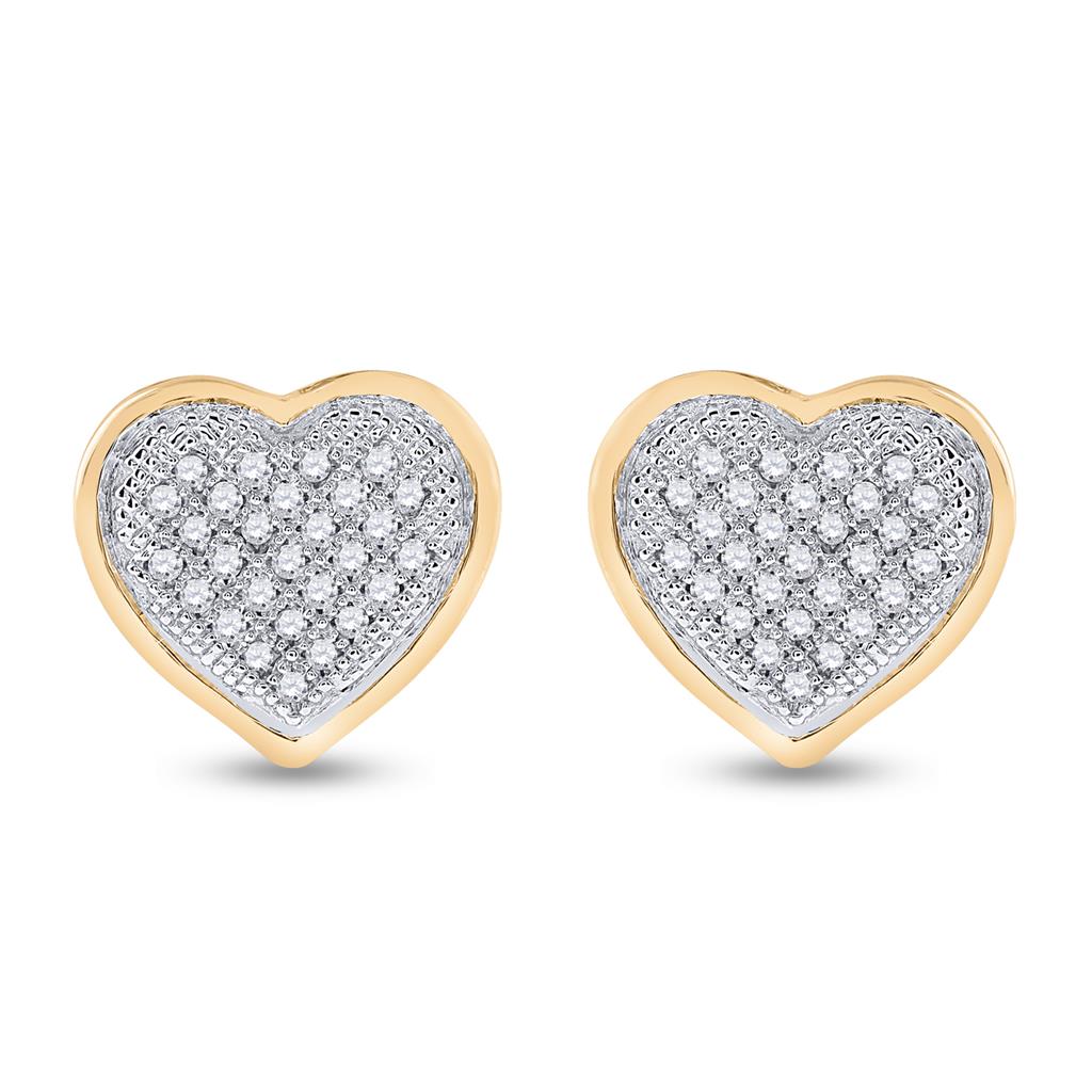 10k Yellow Gold Round Diamond Heart Cluster Earrings 1/6 Cttw