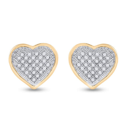 10k Yellow Gold Round Diamond Heart Cluster Earrings 1/6 Cttw