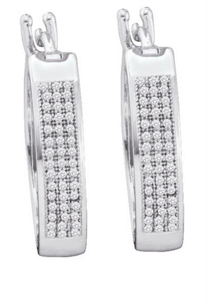 14kt White Gold Round Diamond Triple Row Hoop Earrings 1/4 Cttw
