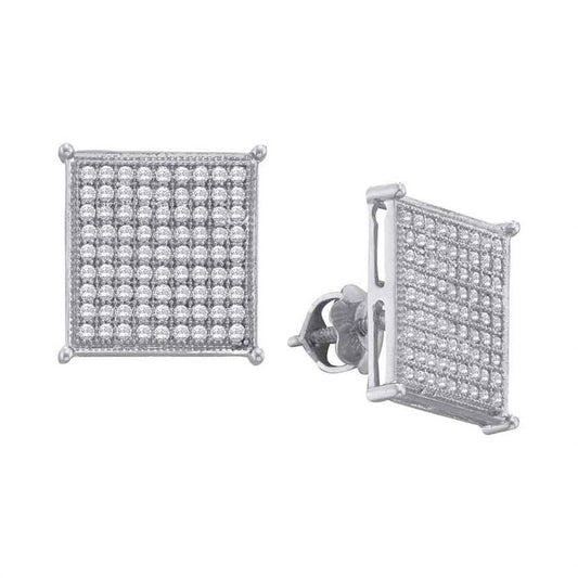 14k White Gold Round Diamond Square Cluster Earrings 1/2 Cttw